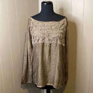NWT Saga Size 1 Blouse Top Knit Chest Sheer Button for Rolled Sleeves